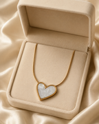 Gold-Plated White Mother-of-Pearl Heart Pendant Necklace