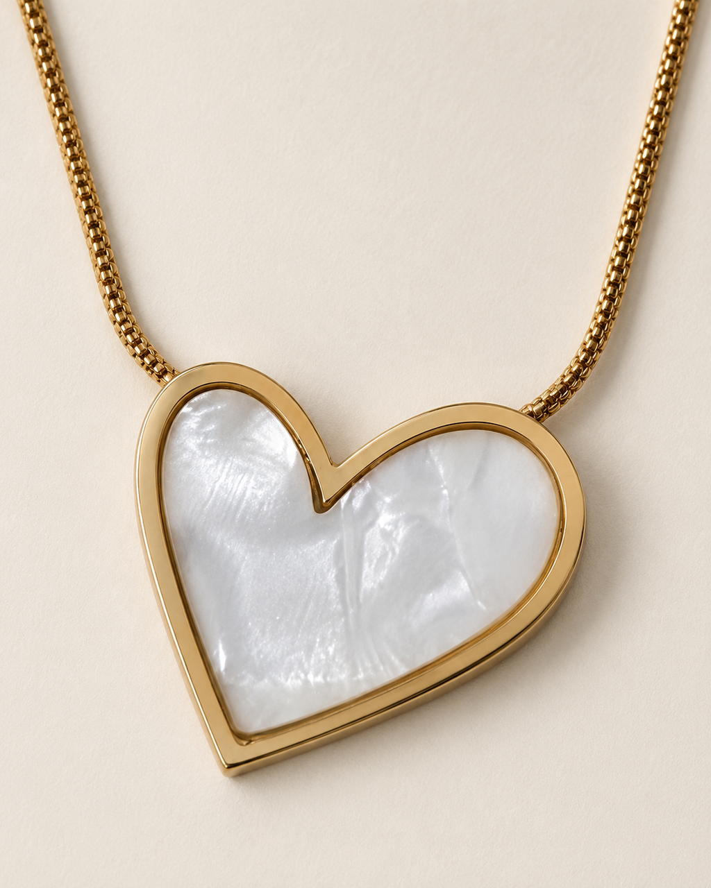 Gold-Plated White Mother-of-Pearl Heart Pendant Necklace