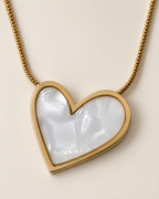 Gold-Plated White Mother-of-Pearl Heart Pendant Necklace