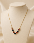 Gold-Plated Navy Blue and Red Crystal Leaf Necklace