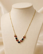 Gold-Plated Navy Blue and Red Crystal Leaf Necklace