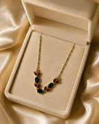 Gold-Plated Navy Blue and Red Crystal Leaf Necklace