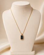 Gold-Plated Black Rectangular Pendant Ball Chain Necklace