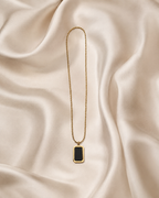 Gold-Plated Black Rectangular Pendant Ball Chain Necklace