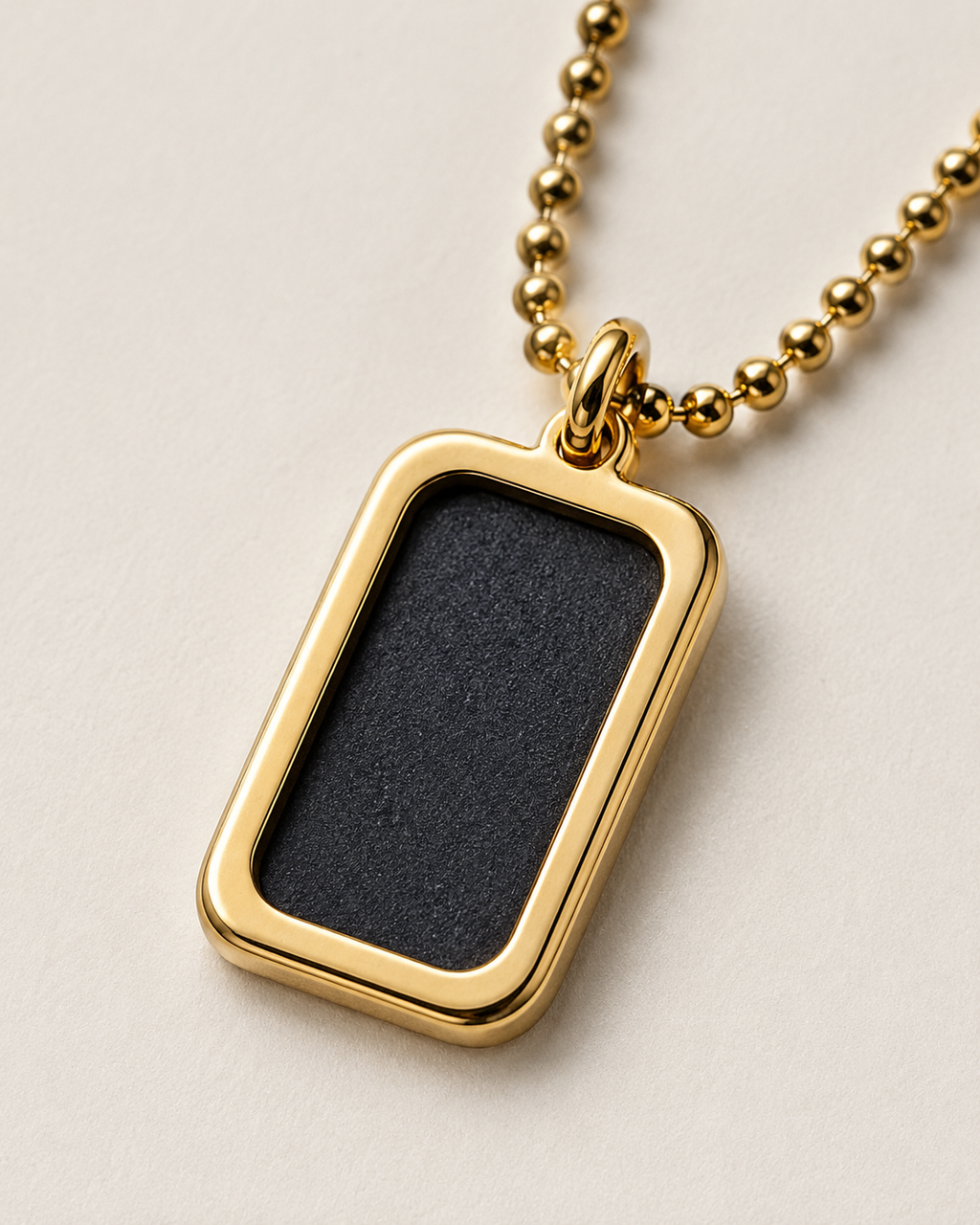 Gold-Plated Black Rectangular Pendant Ball Chain Necklace