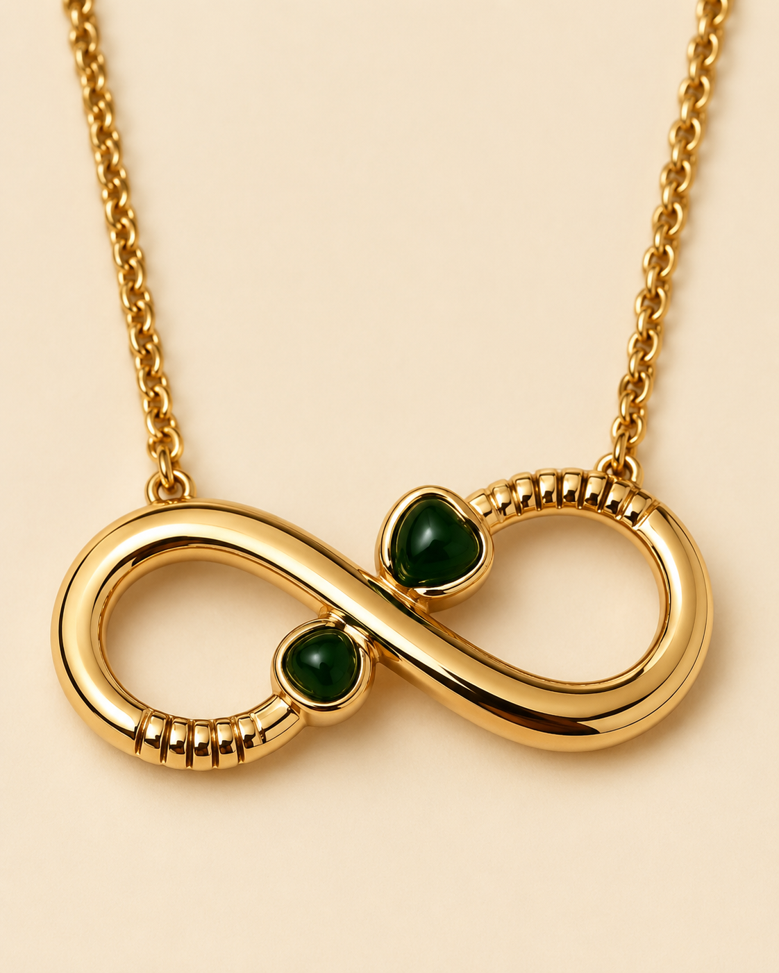 Gold-Plated Infinity Necklace with Green Crystal Accents
