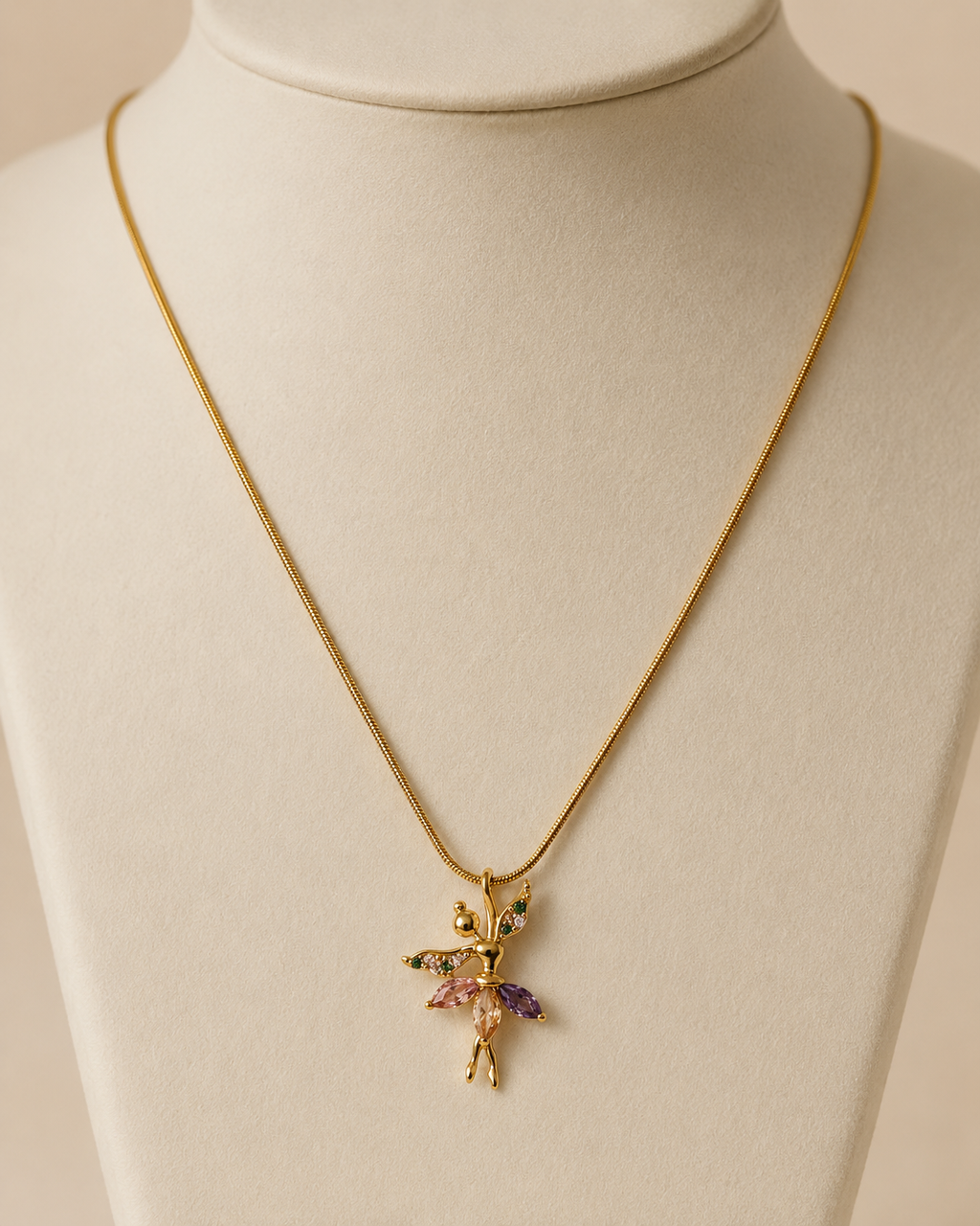Gold-Plated Multicolour Crystal Fairy Pendant Necklace
