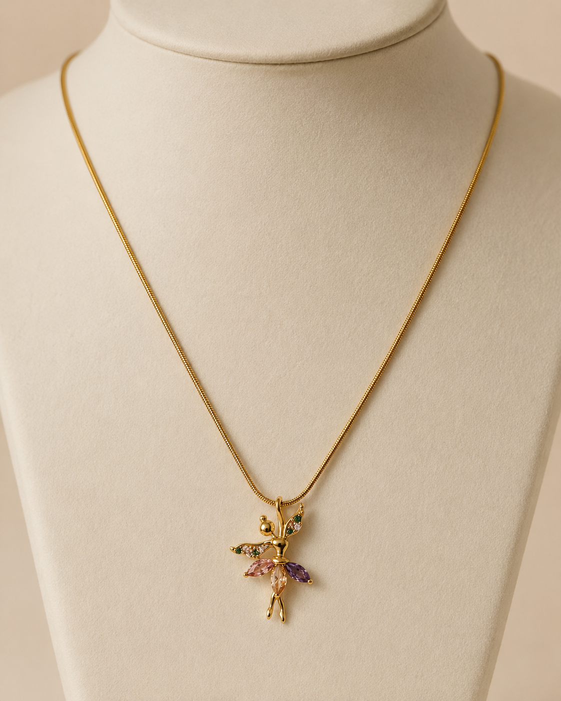Gold-Plated Multicolour Crystal Fairy Pendant Necklace