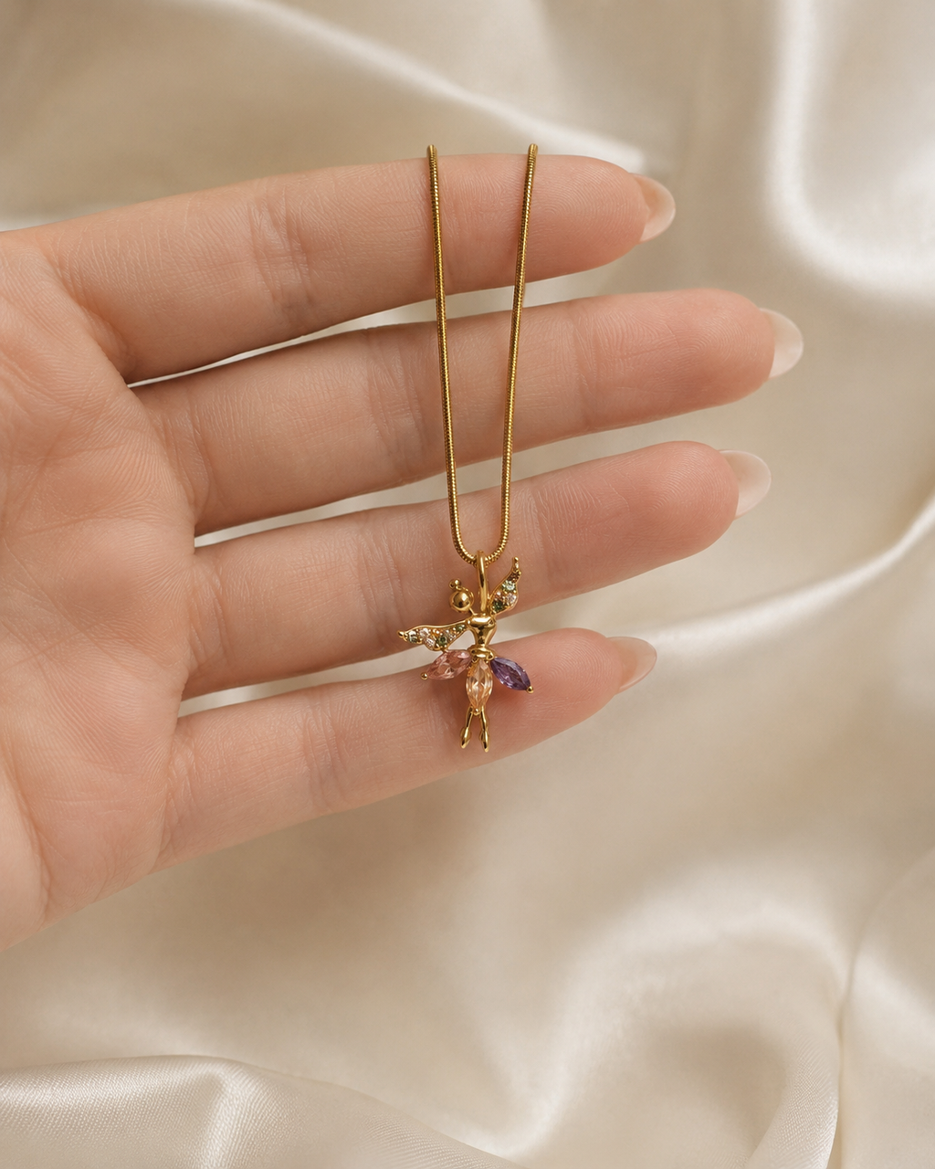 Gold-Plated Multicolour Crystal Fairy Pendant Necklace