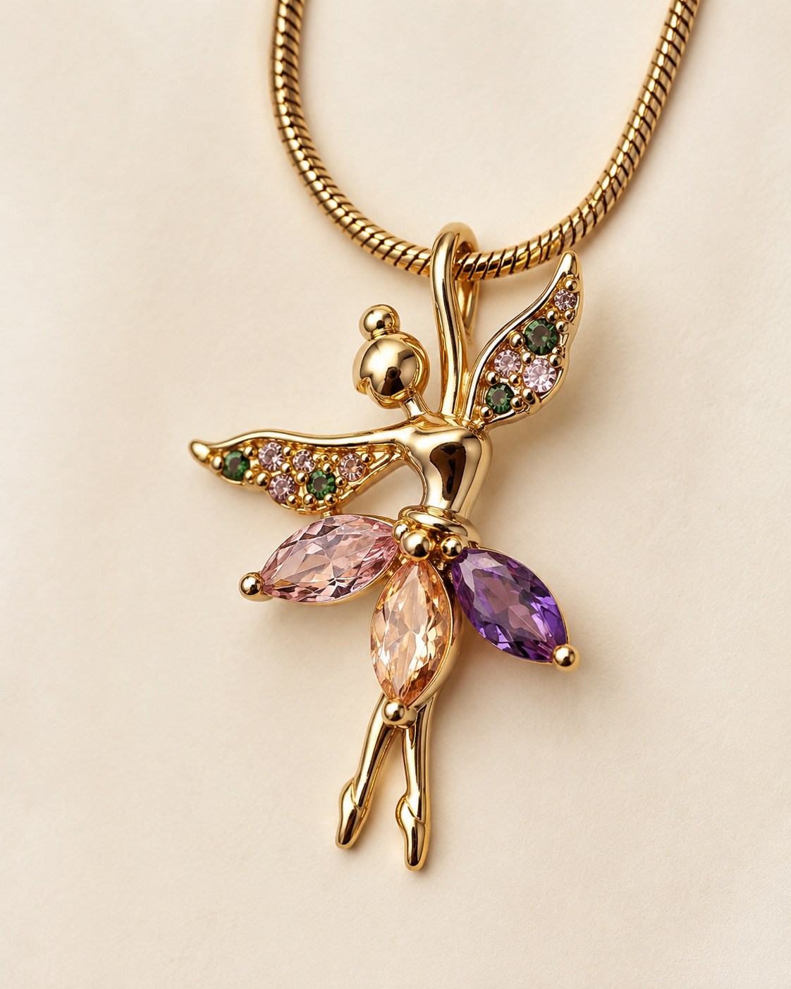 Gold-Plated Multicolour Crystal Fairy Pendant Necklace