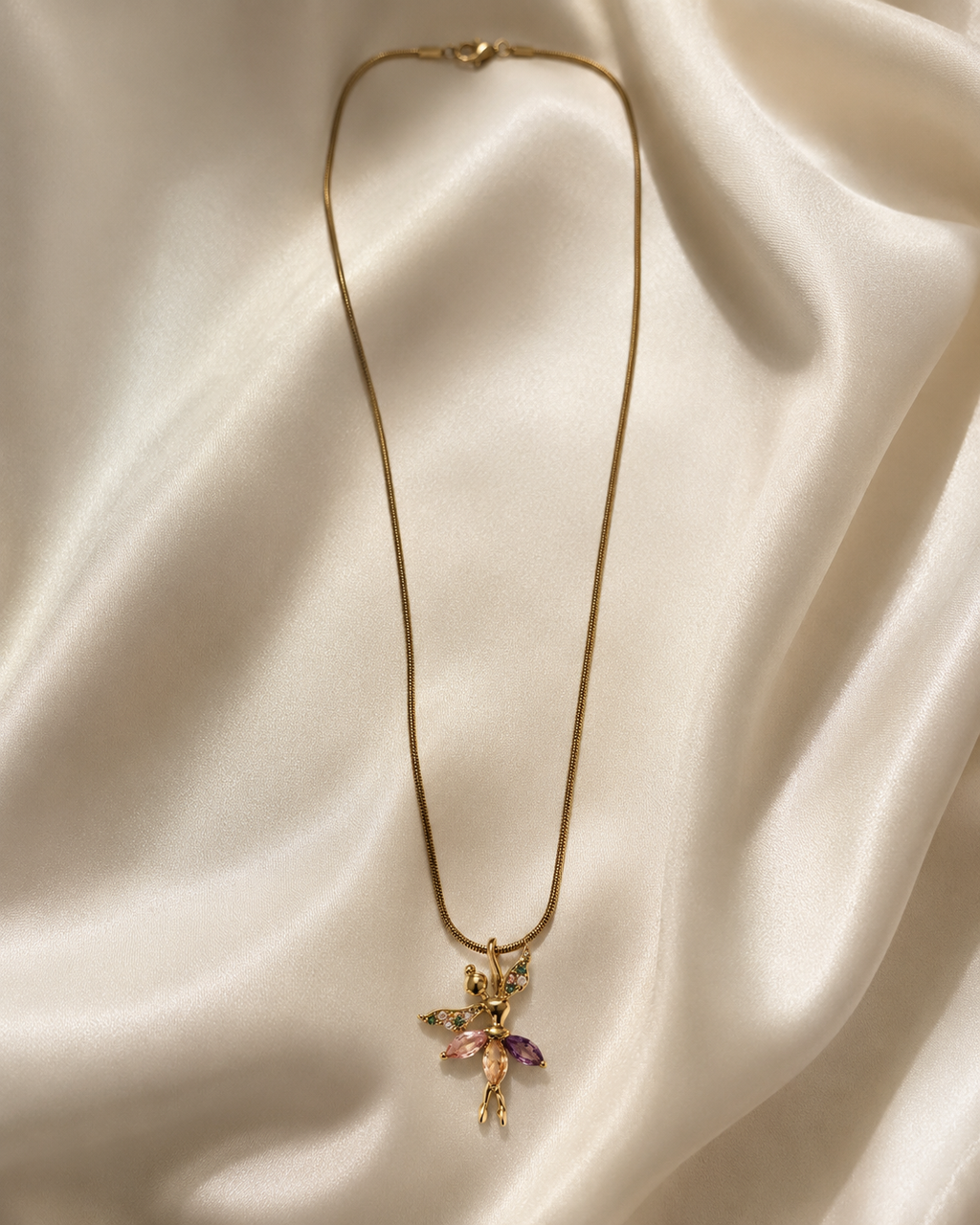Gold-Plated Multicolour Crystal Fairy Pendant Necklace