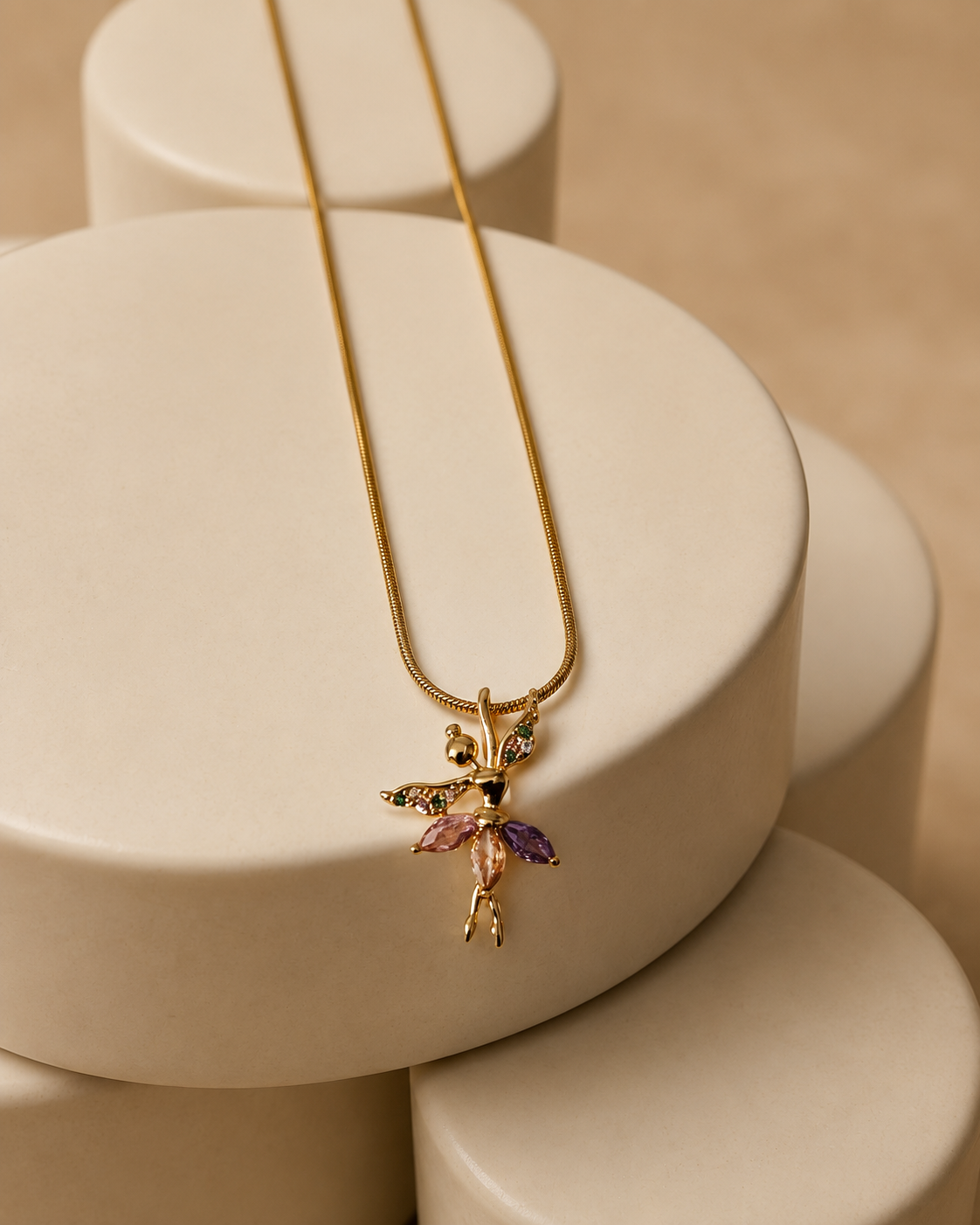 Gold-Plated Multicolour Crystal Fairy Pendant Necklace