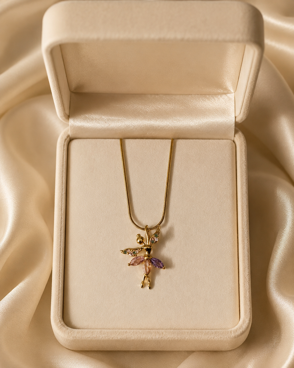 Gold-Plated Multicolour Crystal Fairy Pendant Necklace