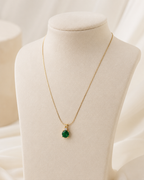 Gold-Plated Green Solitaire Crystal Pendant Necklace