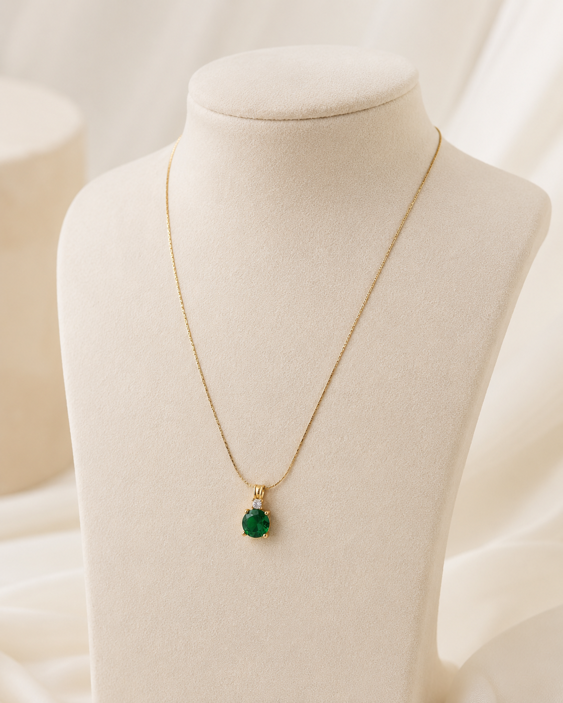 Gold-Plated Green Solitaire Crystal Pendant Necklace