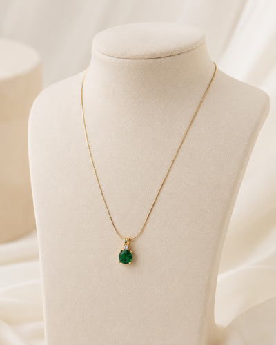Gold-Plated Green Solitaire Crystal Pendant Necklace