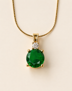 Gold-Plated Green Solitaire Crystal Pendant Necklace