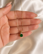 Gold-Plated Green Solitaire Crystal Pendant Necklace