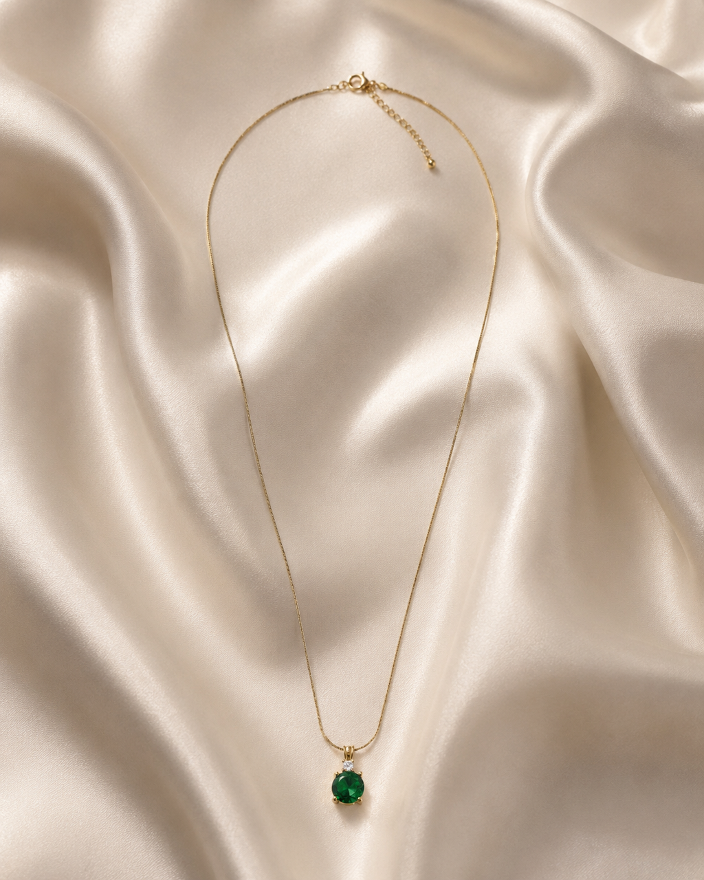 Gold-Plated Green Solitaire Crystal Pendant Necklace