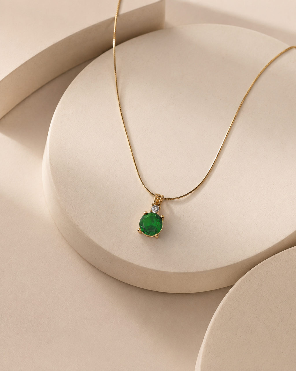 Gold-Plated Green Solitaire Crystal Pendant Necklace