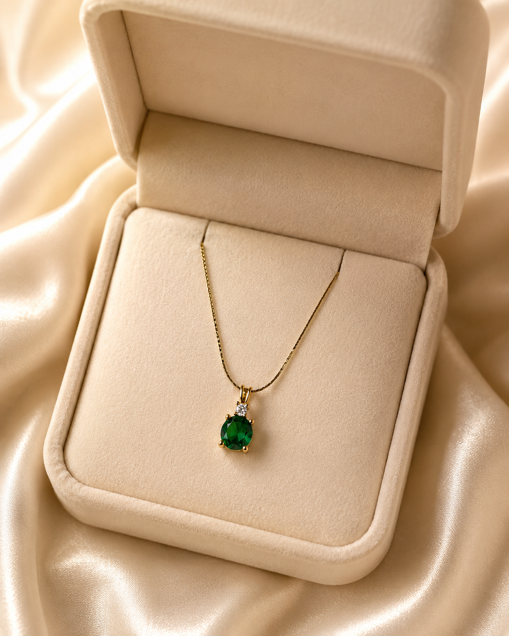 Gold-Plated Green Solitaire Crystal Pendant Necklace