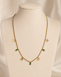 Gold-Plated Butterfly and Green Crystal Charm Chain Necklace