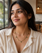 Gold-Plated Butterfly and Green Crystal Charm Chain Necklace