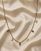 Gold-Plated Butterfly and Green Crystal Charm Chain Necklace