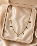 Gold-Plated Butterfly and Green Crystal Charm Chain Necklace