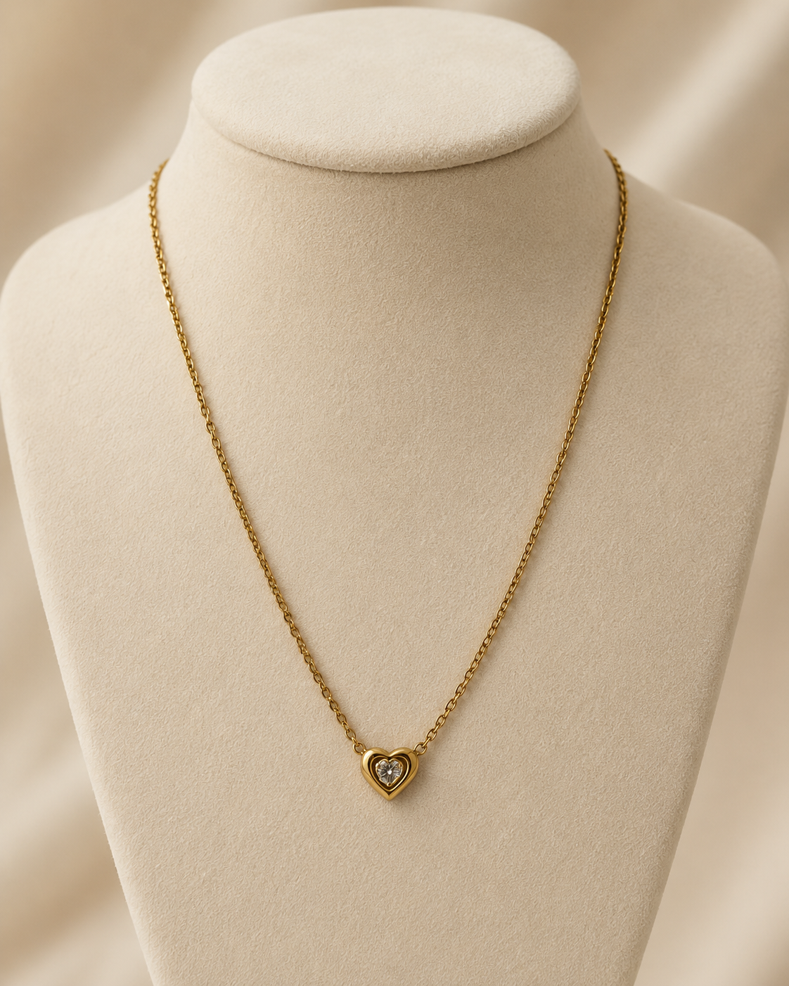 Gold-Plated Clear Crystal Heart Necklace