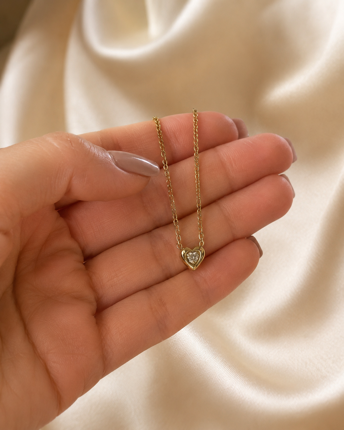 Gold-Plated Clear Crystal Heart Necklace