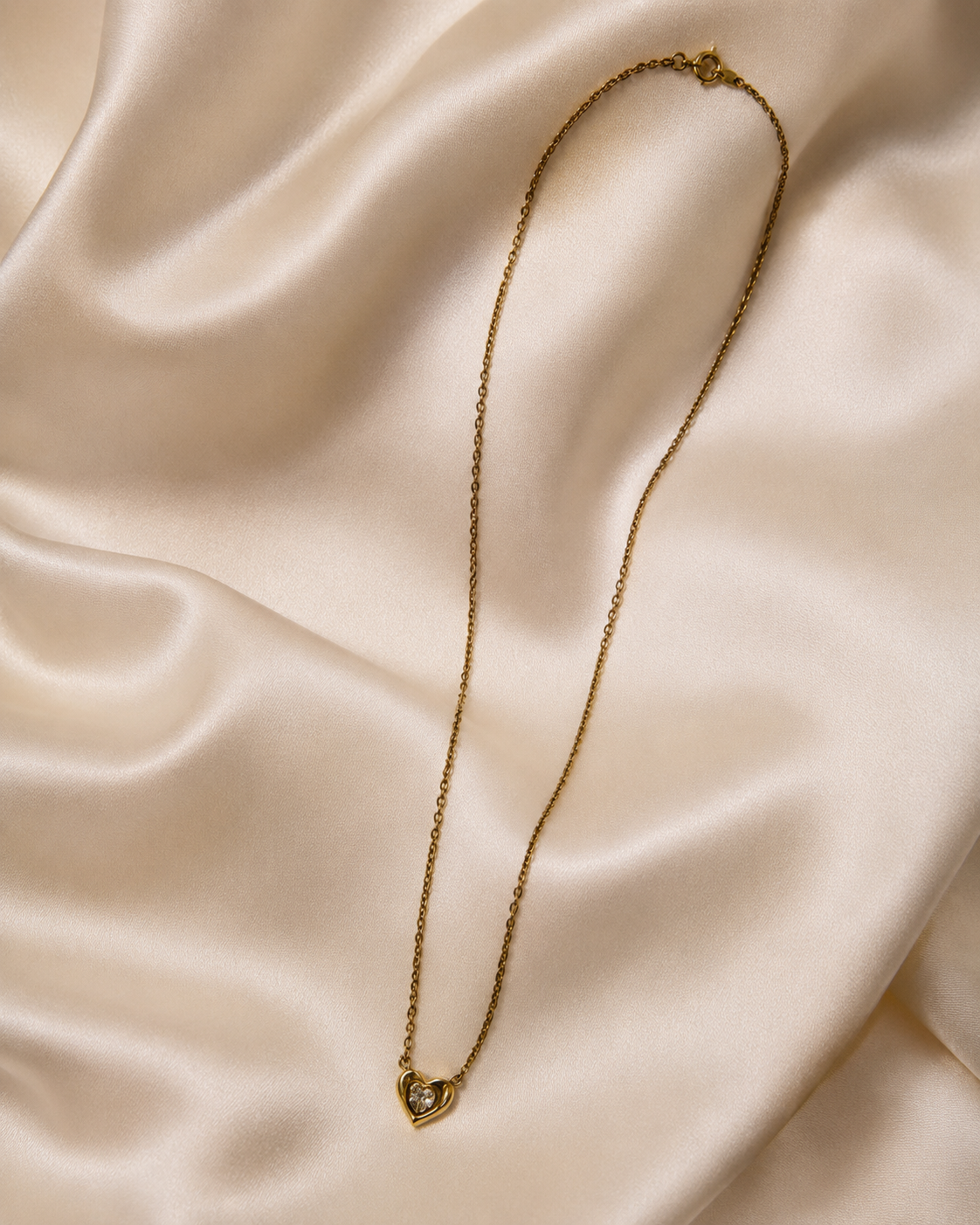 Gold-Plated Clear Crystal Heart Necklace