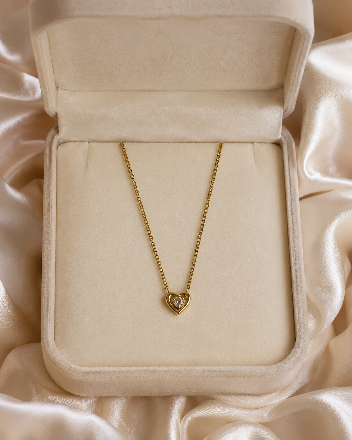 Gold-Plated Clear Crystal Heart Necklace