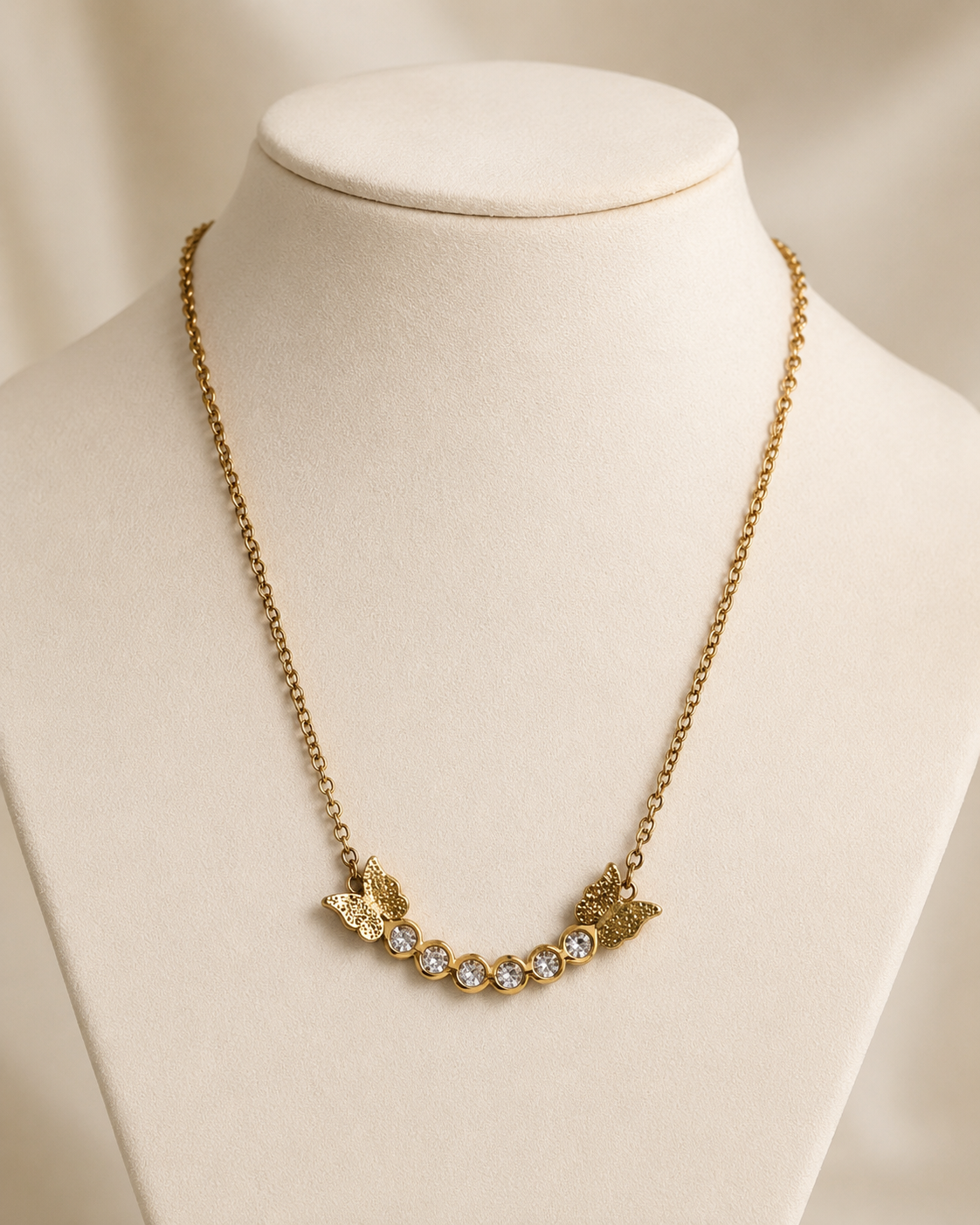 Gold-Plated Butterfly Crystal Bar Necklace