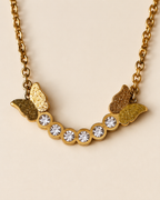 Gold-Plated Butterfly Crystal Bar Necklace