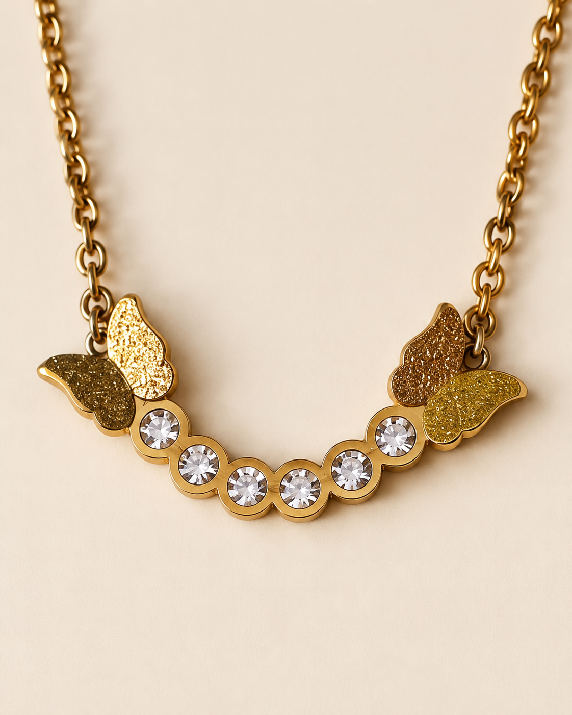 Gold-Plated Butterfly Crystal Bar Necklace