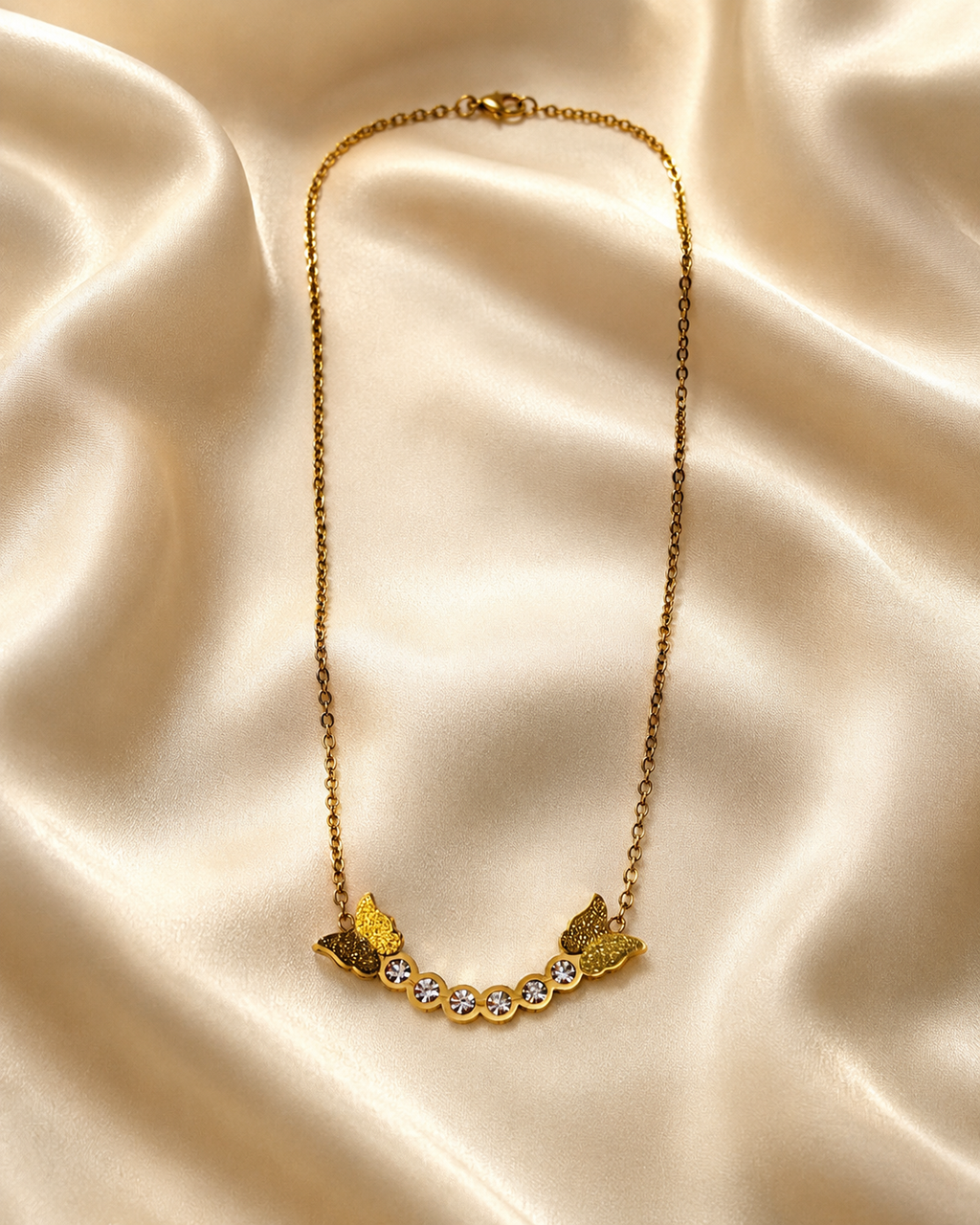 Gold-Plated Butterfly Crystal Bar Necklace