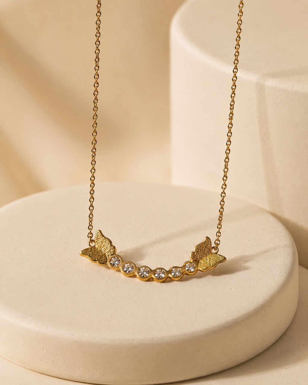 Gold-Plated Butterfly Crystal Bar Necklace