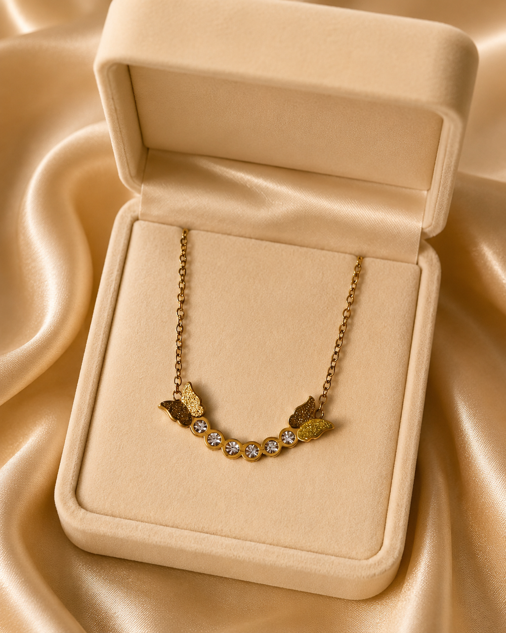 Gold-Plated Butterfly Crystal Bar Necklace