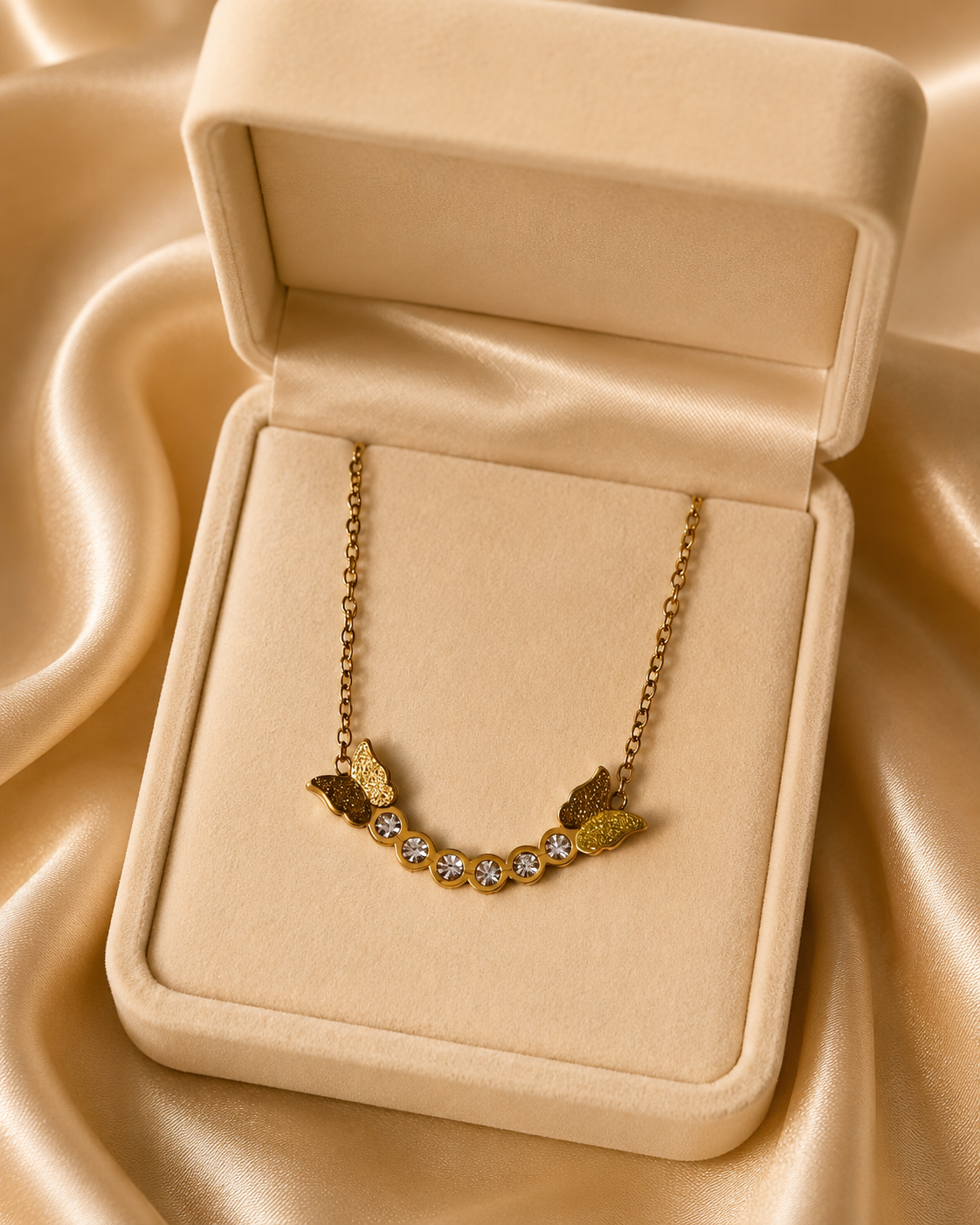 Gold-Plated Butterfly Crystal Bar Necklace