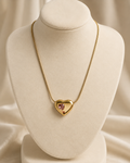 Gold-Plated Puffy Heart Necklace with Pink Crystal Accent