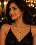 Gold-Plated Puffy Heart Necklace with Pink Crystal Accent