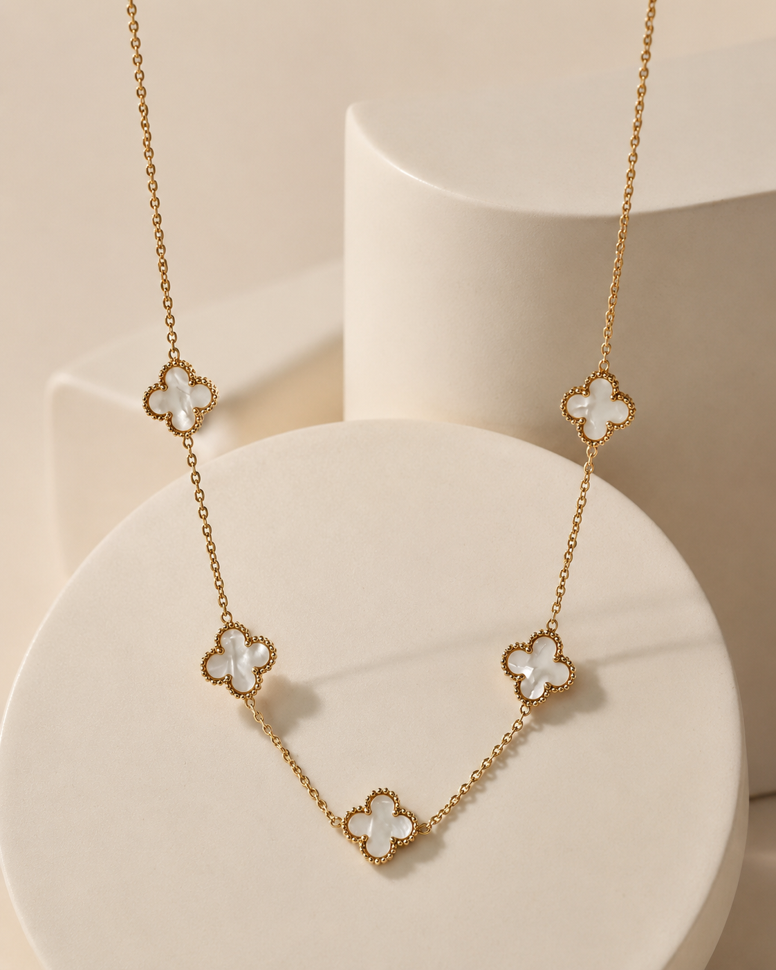 Gold-Plated White Clover Station Long Necklace