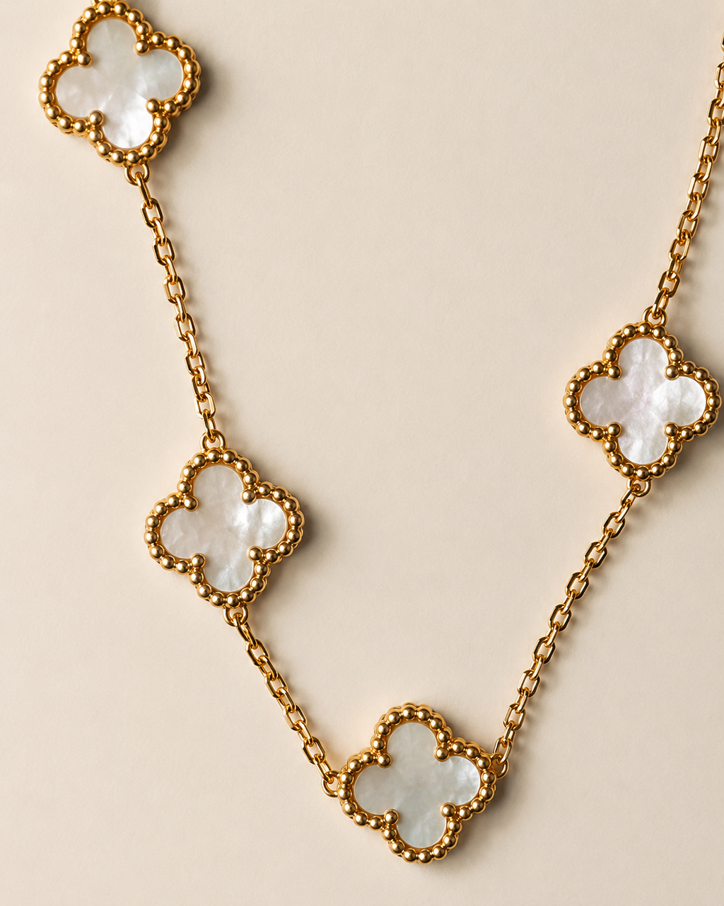 Gold-Plated White Clover Station Long Necklace