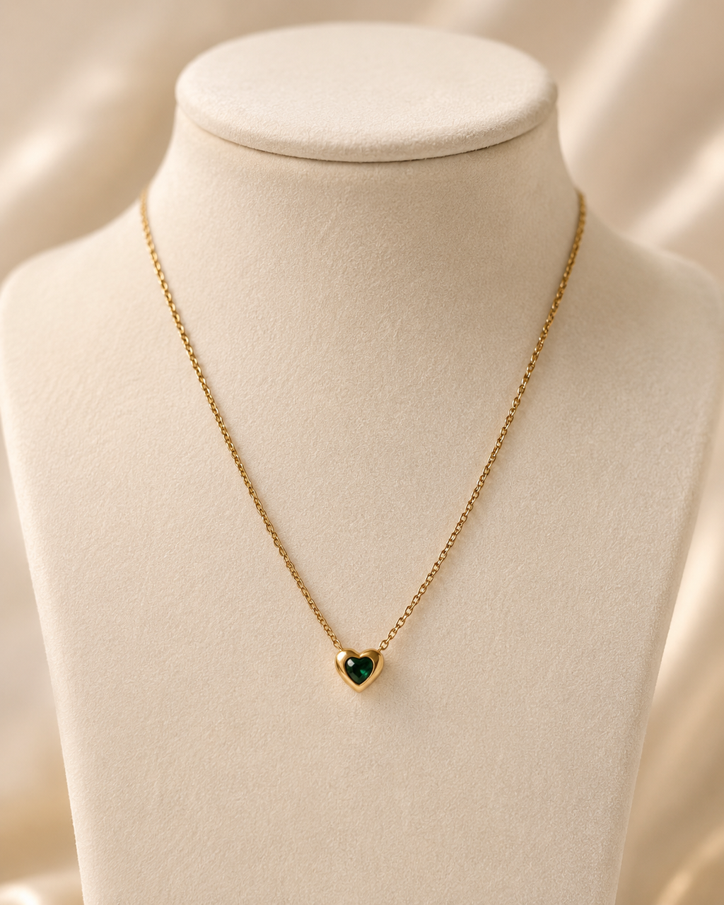 Gold-Plated Green Crystal Heart Necklace