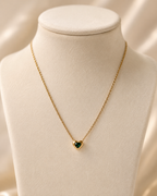 Gold-Plated Green Crystal Heart Necklace