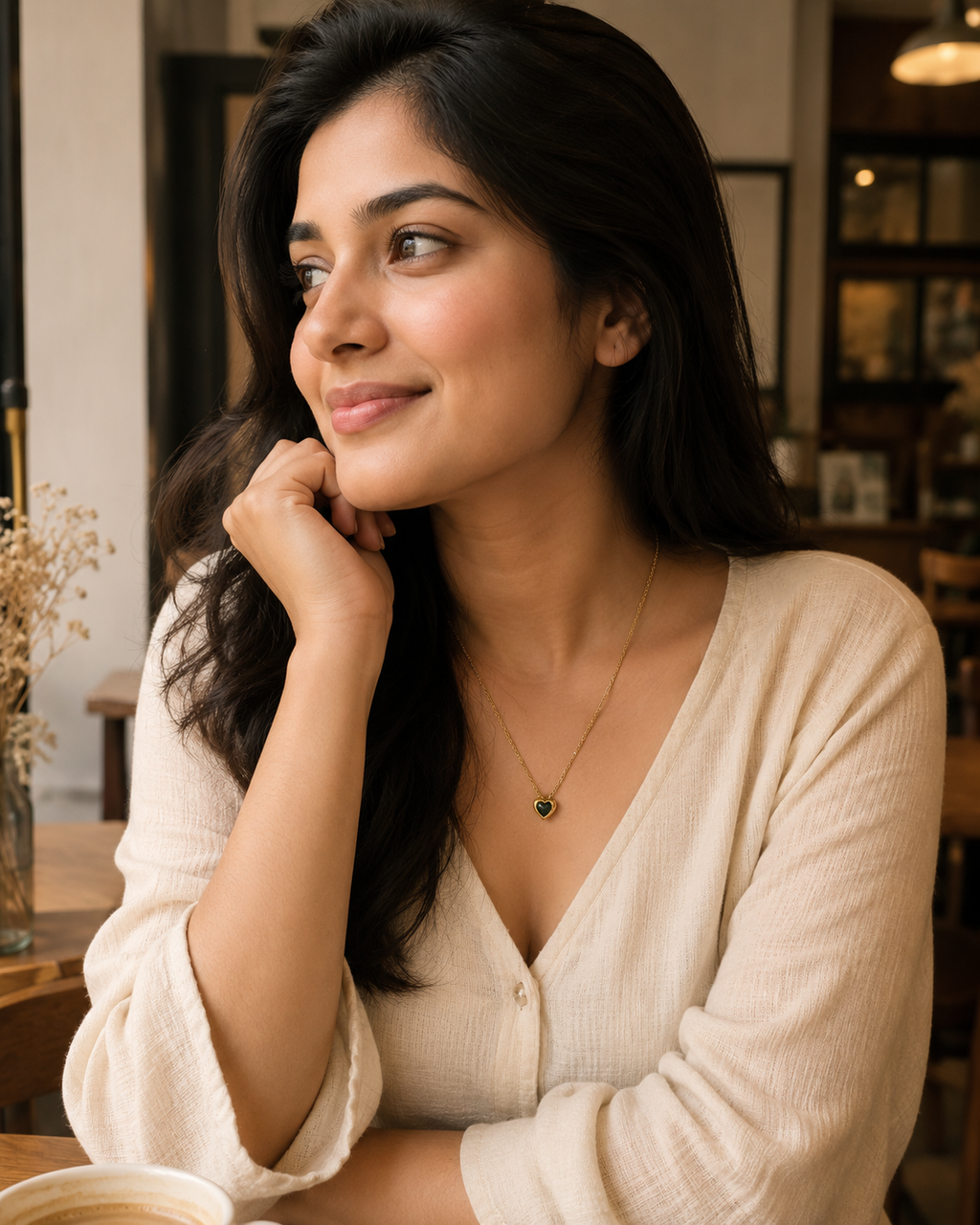 Gold-Plated Green Crystal Heart Necklace