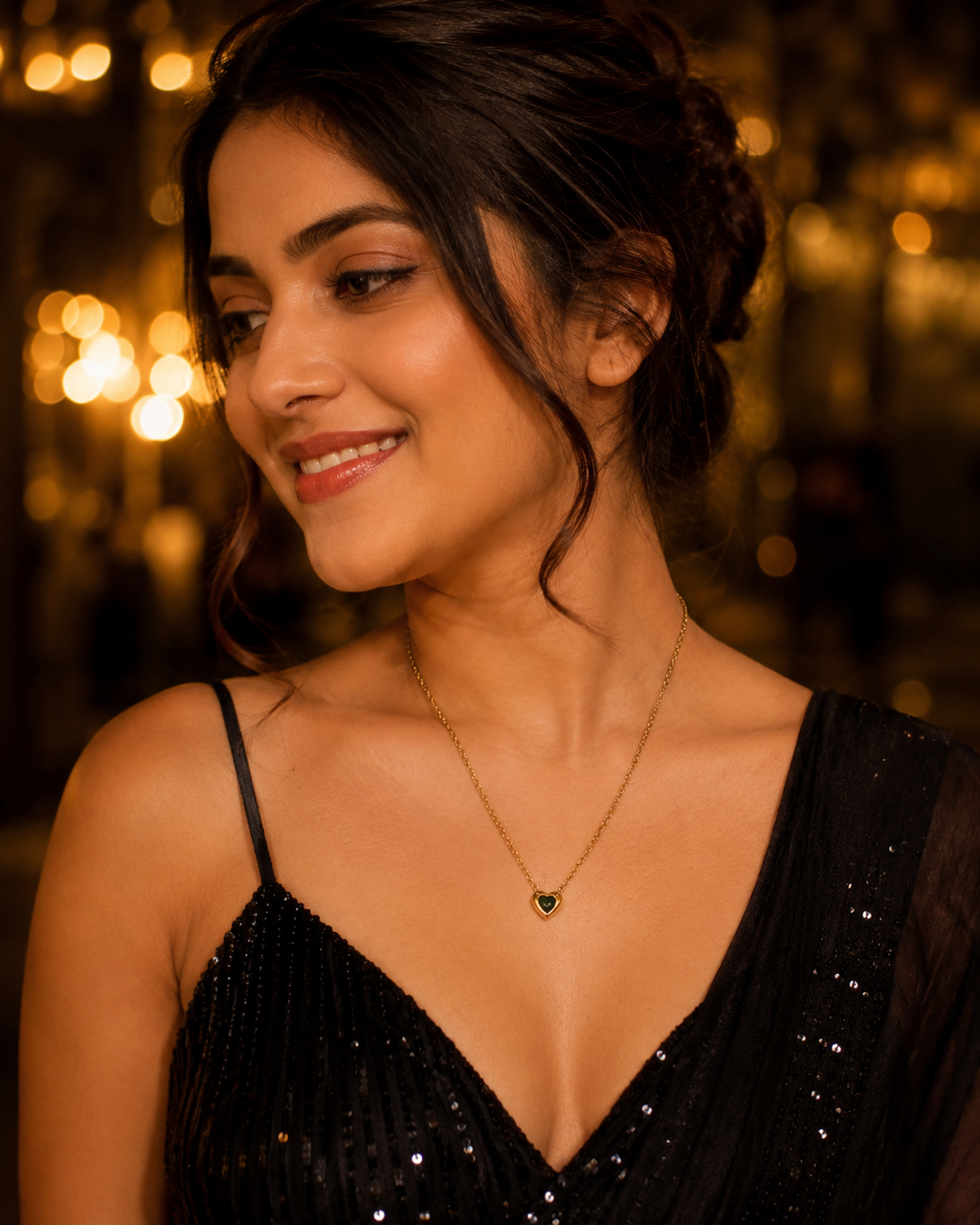 Gold-Plated Green Crystal Heart Necklace