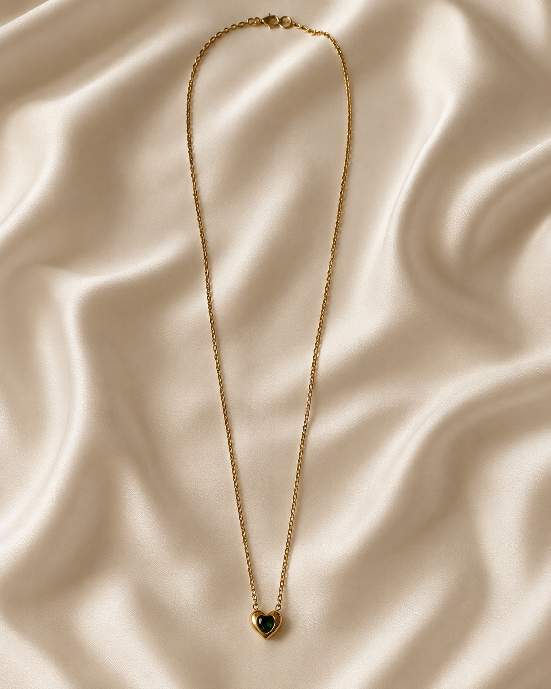Gold-Plated Green Crystal Heart Necklace