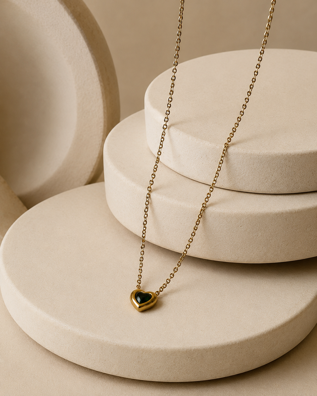 Gold-Plated Green Crystal Heart Necklace